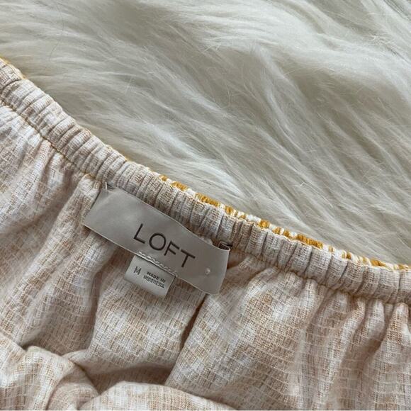 New LOFT Floral Crinkle Yellow Off Shoulder Ruffle Blouse M - Picture 7 of 8